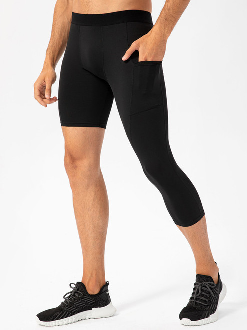 Men One Leg Leggings for Basketball Side Pockets Fitness Training Single Leg Tights