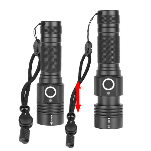 Telescopic Zoom Strong Light Flashlight High Brightness Power Display Portable Flashlight with Magnet for Outdoor 1474+USB Cable (without Battery)