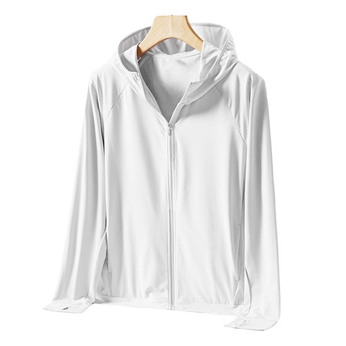 Women Sun Protection Jacket Quick Dry Weaving Craft Ventilate Women Sun Protection Hoodie for Outdoor Running Hiking White L