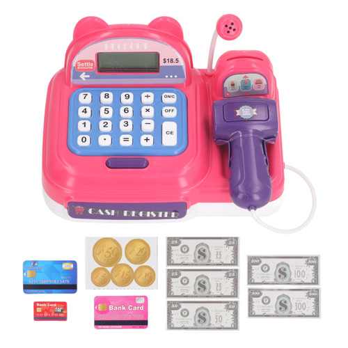 Children Play Cash Register Toy Fun Supermarket Checkout Toy with Microphone Sounds for Boys Girls Toddlers Pink