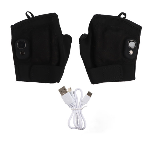 One Pair Heated Fingerless Gloves Polyurethane Fiber USB Non Slip Waterproof Electric Heated Mittens for Winter