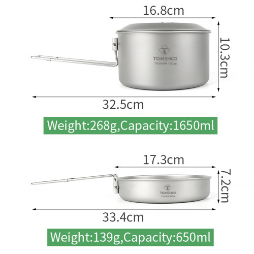 TOMSHOO Titanium Cookware Set Camping Pot and Pan for Backpacking and Camping
