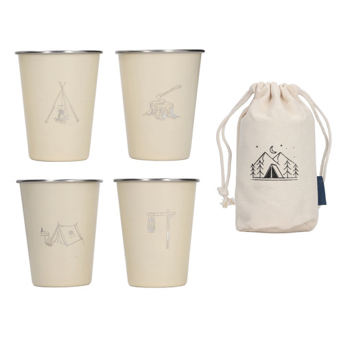 4 Pcs 350ml 304 Stainless Steel Water Cup Coffee Mug Bottle for Barbecue Beer Travel Outdoor Beige