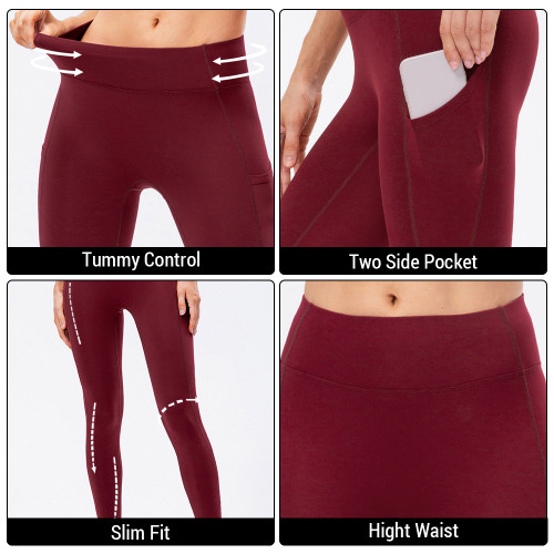 2pcs Women High Waisted Yoga Leggings Fleece Workout Pants Warm Yoga Pants with Pockets