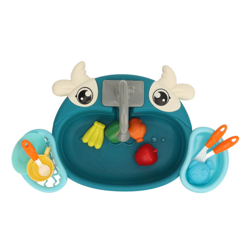 Electric Kitchen Dishwasher Toys Simulation Innovative Circulating Water Interactive Kids Kitchen Sink Toys for Kids Presents Blue