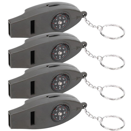 4Pcs 4 in 1 Emergency Whistle with Compass Thermometer Magnifier Portable Survival Multitool for Outdoor Hiking Camping Fishing