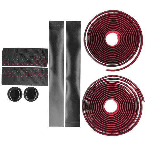 Road Bike Breathable Handlebar Tapes Bicycle AntiSlip Handle Grip Wraps with Bar Plugs(Black Red )