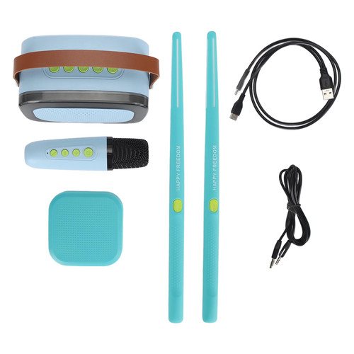 Air Drum Set 3D Motion Sensing Virtual Drumstick with Speaker Microphone Audio Converter Cyan