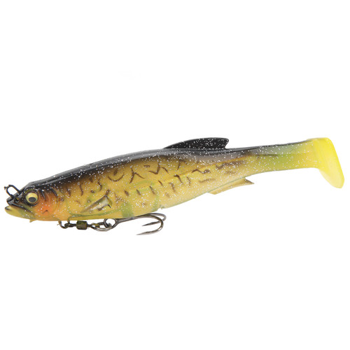 12.5cm 21g Fishing Lures Silicone Fishing Baits T Tail Vivid Spin Ring Magnetic with Treble Hooks for Freshwater Saltwater Black Back Yellow Tail