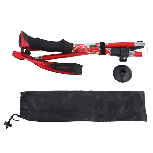 Hiking Pole Aluminium Alloy Telescopic Collapsible Multifunctional Outdoor Walking Stick for Men Women Bright Red