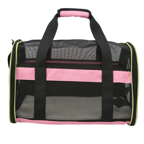 Pet Travel Bag 600D Nylon Cat Dog Carrier Foldable Carrying Bag Adjustable Shoulder Strap Light Pink