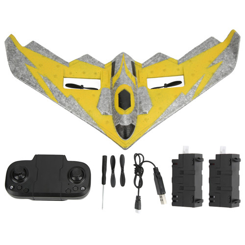 RC Glider EPP Foam Hand Throwing 2CH 2.4GHz Remote Control Airplane with LED Light for 14 Years Old Above Yellow Dual Batteries