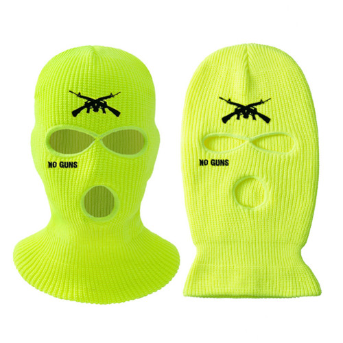 3 Holes Knitted Hat Letter Embroidered Face Cover Warm Ski Face Cover for Outdoor Cycling Skiing Running Fluorescent Yellow