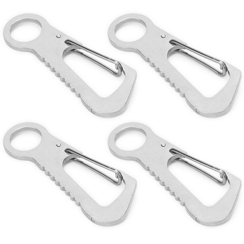 4pcs Stainless Steel Carabiner Multi‑Function D‑Ring Outdoor Climbing Quick Hanging Buckle for Bottle Opener Key Storage(Silver )