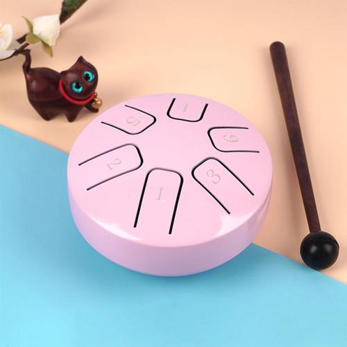 6 Notes 3.8-inch Mini Steel Tongue Drum Hand Pan Drum Zen Drum Percussion Instrument with Drumsticks for Beginner Musical Education Concert Mind Healing Yoga Meditation