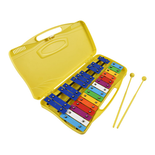 25 Notes Glockenspiel Xylophone Colorful Metal Keys Percussion Rhythm Musical Instrument with 2 Mallets Handheld Case Gift for Beginners Students