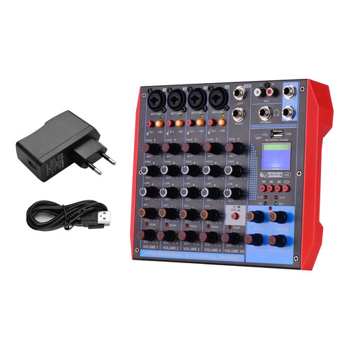 AG-6 Portable 6-Channel Mixing Console Digital Audio Mixer +48V Phantom Power Supports BT/USB/MP3 Connection for Music Recording DJ Network Live Broadcast Karaoke