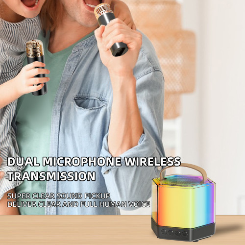 Karaoke Machine Mini Wireless Microphone and Speaker Set with 2 Microphone RGB Color Light Handheld Mic Gifts for Birthday Party Desktop Outdoor Portable Dual Microphone Karaoke System