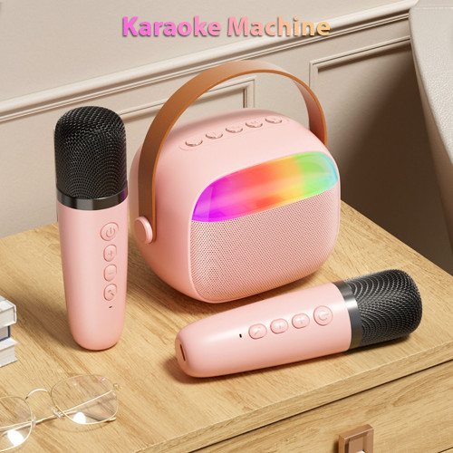 Karaoke Machine Mini Wireless Microphone and Speaker Set with 2 Microphone Gifts for Birthday Party Desktop Outdoor Home KTV Set LED Color Light Handheld Mic Portable Karaoke Speaker