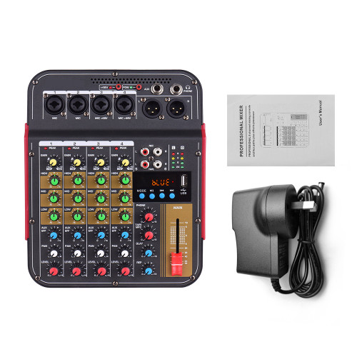 TM4 Digital 4-Channel Audio Mixer Mixing Console Built-in 48V Phantom Power with BT Function Professional Audio System for Studio Recording Broadcasting DJ Network Live