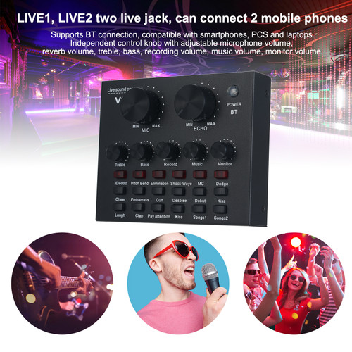 Multifunctional BT Live Sound Card Intelligent Audio Mixer Sound Card for Computers and Mobilephone Live Sound