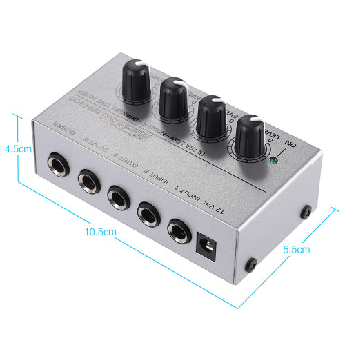 MX400 Ultra-compact Low Noise 4 Channels Line Mono Audio Mixer with Power Adapter