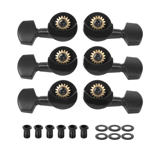 6Pcs Guitar Tuning Knob Locking Tuners Pegs Black Musical Instrument Accessories(3r3L)