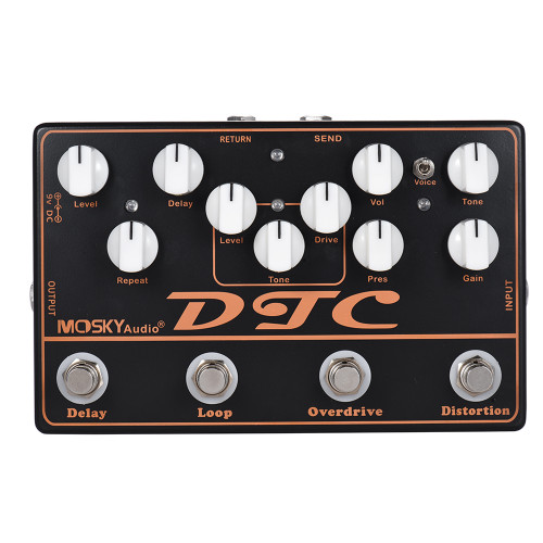 MOSKYAudio DTC 4-in-1 Electric Guitar Effects Pedal Distortion + Overdrive + Loop + Delay