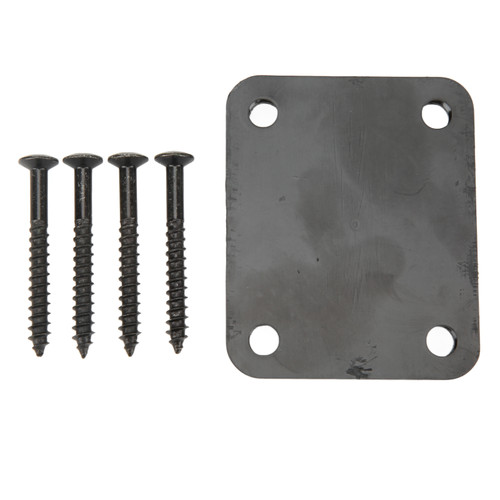 Electric Guitar Neck Plate Square Metal Back Mounting 4 Holes with Screws Bass Parts Black
