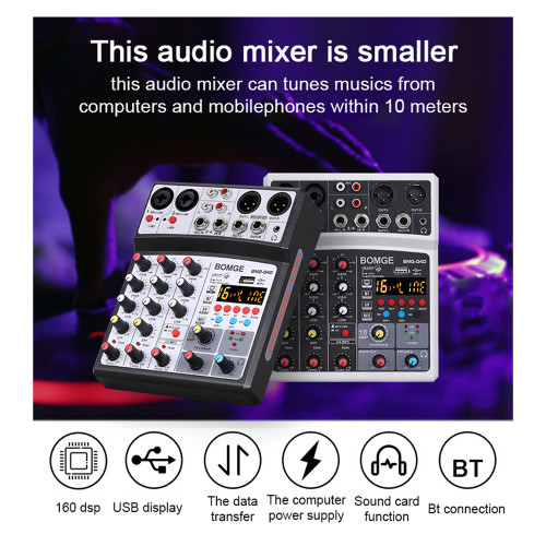 Portable 4 Channels BT Audio Sound Mixer Multifunctional Mixing DJ Console USB 16 DSP Effects Mixer