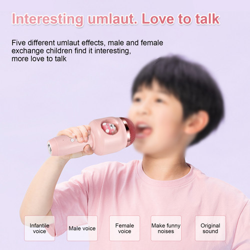 Wireless BT Microphone Portable Handheld Mic Variable Sound Function Built-in Sound System 1200mAh with Night Light Intelligent Noise Reduction Microphone Interesting for Birthday Party Home KTV