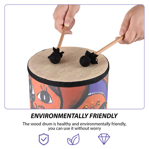 7 Inch Bongo Drums Wooden Drum Handheld Drum Percussion Instrument Hand Eye Coordination Smooth No-Burrs with Two Drumsticks and Shoulder Strap Holiday Birthday Gift