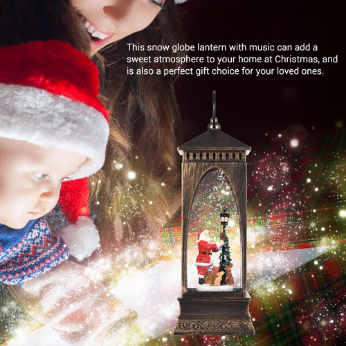 Snow Globe Lantern with Music Christmas Snow Spinning Water Glittering LED Santa Claus Light with Timer Christmas Gift Home Decoration