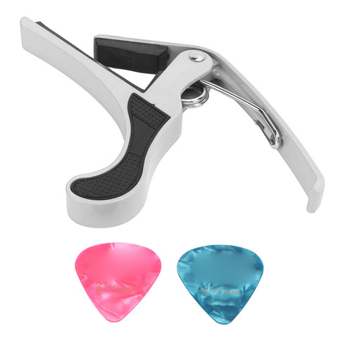Guitar Capo Alloy Quick Release Electric Guitar Capo Set with 2PCS Guitar Picks for Banjo Mandolin Silver