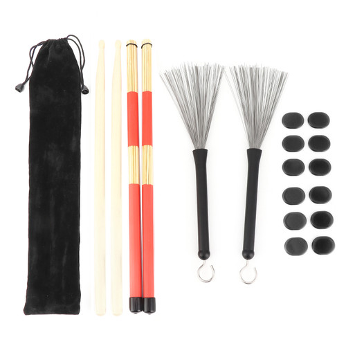 Drumstick Kit Rute Brush Damper Drum Set Musical Instrument Playing Accessories with BagM02763 Black