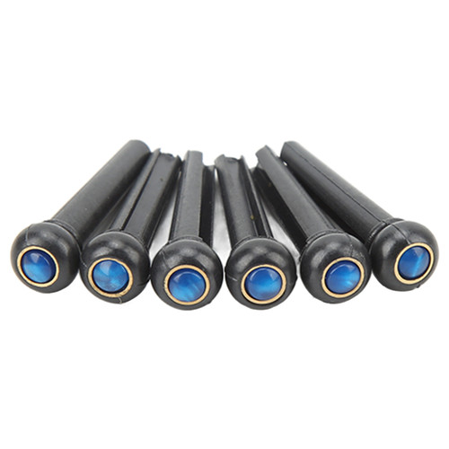 6Pcs Black Guitar Bridge Pin Kit Decorative Robust Clarity Increasing Guitar Bridge Pin Replacement Blue Head Type