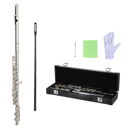 High Quality Flute Cupronickel Silver Plated 16 Closed Holes C Key with Case Screwdriver Wind Instruments for Beginner Student