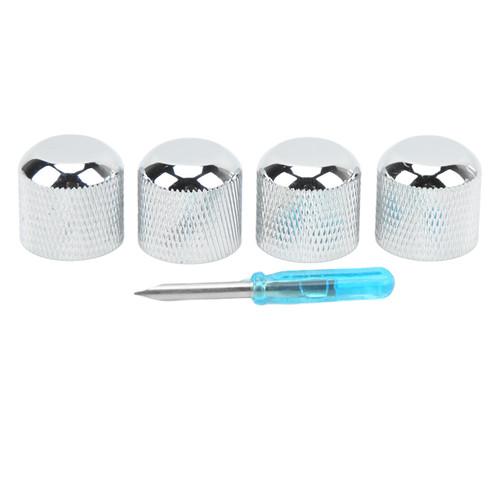4Pcs Guitar Tone Volume Knob Professional Metal Potentiometer Hat Cap Parts Accessories with Slot Screwdriver Silver