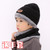 Children's hat and scarf two-piece set plus velvet boys' ear protection woolen hat autumn and winter trendy boys middle and older children winter black 不送手套的