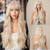 Natural Long Curly Hair Wig for Women with Bang Heat Resistant Synthetic Hair Wig Sexy Blonde Wavy Wig with Elastic Hair Net for Cosplay Party Daily Use