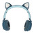 Cat Ear Gaming Headphones Deep Bass LED Light Foldable Cute Cat Ear Headset with Soft Earmuffs Blue Green