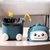 Desktop Trash Can Plastic Mini Lovely Living Room Dining Table Wastebasket with Lid for Home Dark Blue Little Monster