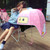 Helmet Umbrella Cartoon Pattern 10 Ribs UV Resistance Long Handle Sun Rain Umbrella Pink Height Greater Than 140cm