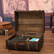vintage Suitcase Wood Leather Finished Antique Storage Box Decorative Luggage for Photography Props Home Decoration
