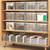 Foldable Desktop Storage Box with 2 Way Rolling Door Stackable Ample Capacity Organizer Container for Makeup Kitchen 1 PCS (26.8x16.3x18.2cm)