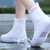Rain Shoe Covers Waterproof Dustproof Reusable Overshoes Thickened Silicone Shoe Covers for Women Men White Mid Calf XL (40 to 42 Sizes)