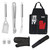 8PCS Barbecue Tools Set Stainless Steel with Storage Bag Apron Grilling Accessories for Outdoor Indoor Party Camping Black Gloves