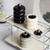 Nordic Style Qtip Holder Dispenser Desktop Dustproof Cotton Swab Storage Container Doughnut Shape Makeup Storage Box with Lid Black 4 Layers