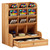 Wooden Desktop Organizer Multi-functional Pen Holder Storage Box Desktop Stationary Storage Organizer with Drawer for Home Office School