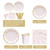8PCS Disposable 7 Inch Plates Pink Stripes Compostable Paper Tableware Set Ecological Degradable Dinnerware for Birthday Barbecues Camping Picnics Party